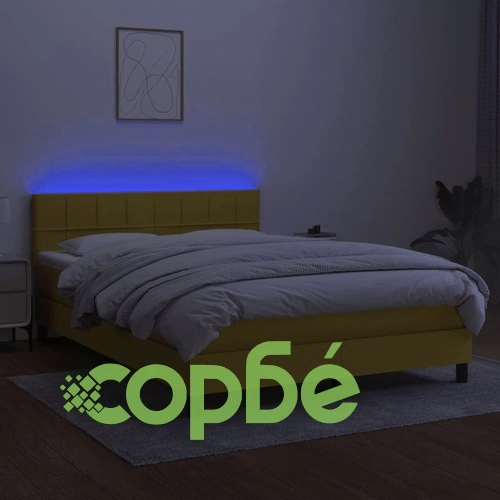 Боксспринг легло с матрак и LED, зелено, 140x190 см, плат ➤ топ цена ➤ sorbe.bg