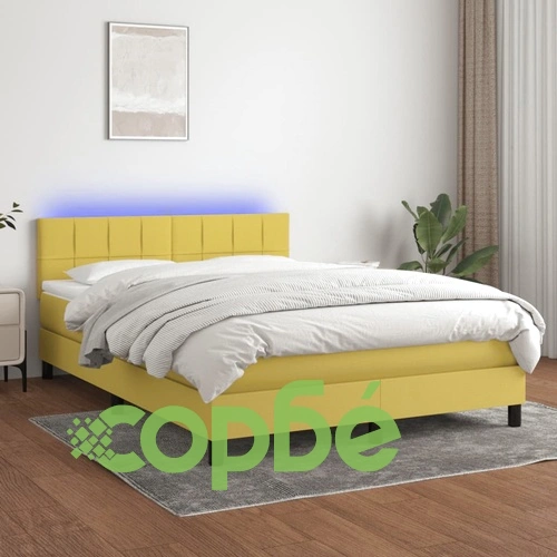 Боксспринг легло с матрак и LED, зелено, 140x190 см, плат ➤ топ цена ➤ sorbe.bg