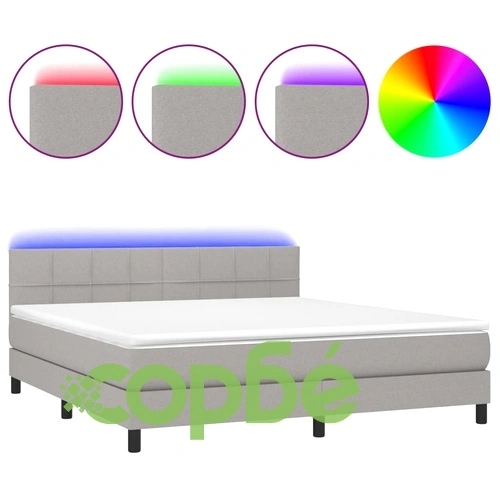 Боксспринг легло с матрак и LED, светлосиво, 160x200 см, плат ➤ топ цена ➤ sorbe.bg