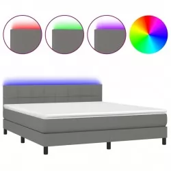 Боксспринг легло с матрак и LED, тъмносиво, 160x200 см, плат 