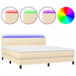 Боксспринг легло с матрак и LED, кремаво, 160x200 см, плат