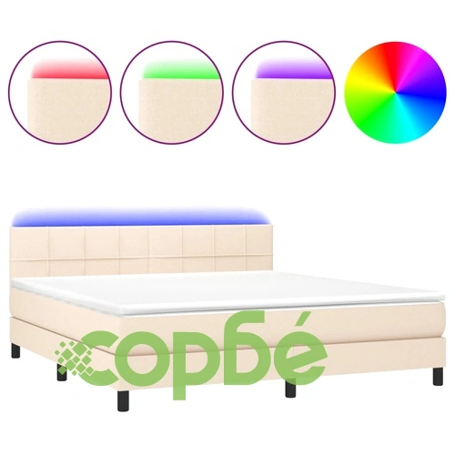 Боксспринг легло с матрак и LED, кремаво, 160x200 см, плат ➤ топ цена ➤ sorbe.bg