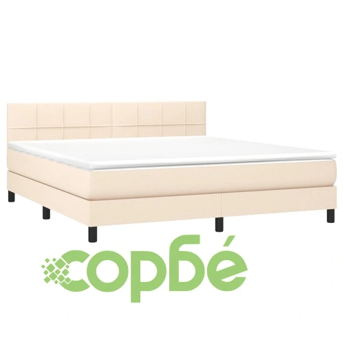 Боксспринг легло с матрак и LED, кремаво, 160x200 см, плат ➤ топ цена ➤ sorbe.bg