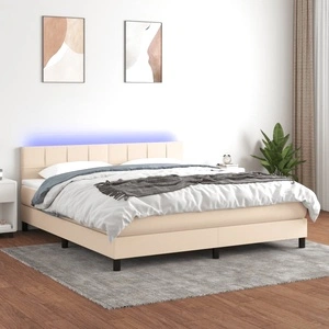 Боксспринг легло с матрак и LED, кремаво, 160x200 см, плат