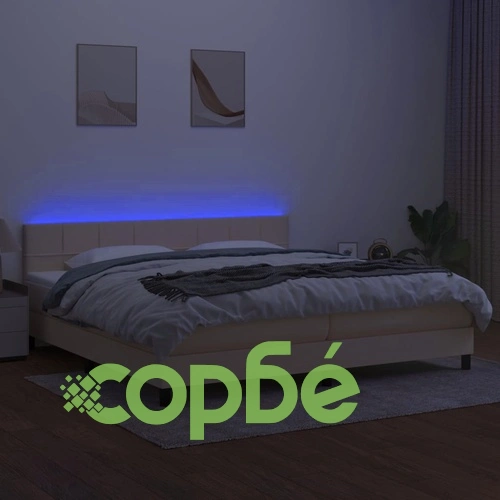 Боксспринг легло с матрак и LED, кремава, 200x200 см, плат ➤ топ цена ➤ sorbe.bg
