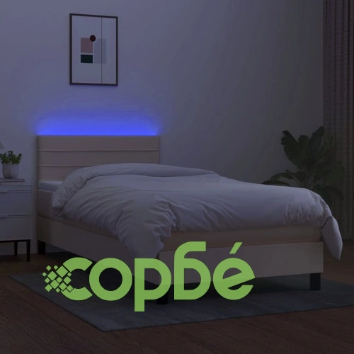 Боксспринг легло с матрак и LED, кремаво, 80x200 см, плат ➤ топ цена ➤ sorbe.bg