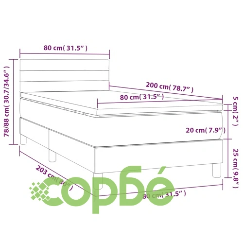 Боксспринг легло с матрак и LED, кремаво, 80x200 см, плат ➤ топ цена ➤ sorbe.bg