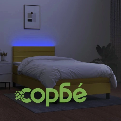 Боксспринг легло с матрак и LED, зелена, 90x190 см, плат ➤ топ цена ➤ sorbe.bg