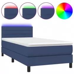 Боксспринг легло с матрак и LED, синьо, 100x200 см, плат