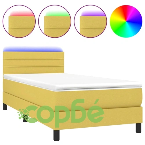 Боксспринг легло с матрак и LED, зелено, 100x200 см, плат ➤ топ цена ➤ sorbe.bg