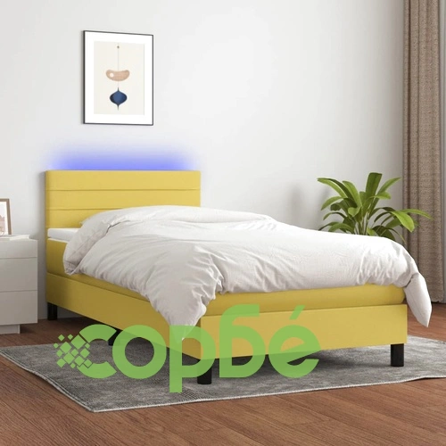 Боксспринг легло с матрак и LED, зелено, 100x200 см, плат ➤ топ цена ➤ sorbe.bg