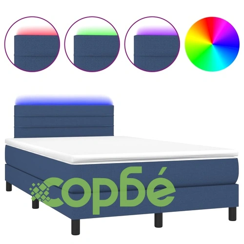 Боксспринг легло с матрак и LED, синьо, 120x200 см, плат ➤ топ цена ➤ sorbe.bg