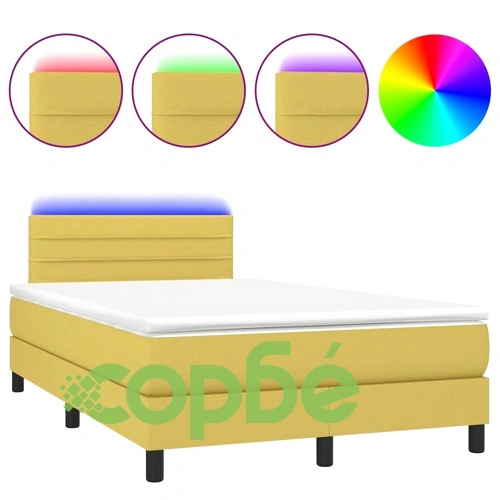 Боксспринг легло с матрак и LED, зелено, 120x200 см, плат ➤ топ цена ➤ sorbe.bg