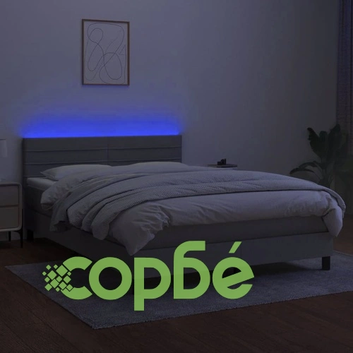 Боксспринг легло с матрак и LED, светлосиво, 140x190 см, плат ➤ топ цена ➤ sorbe.bg