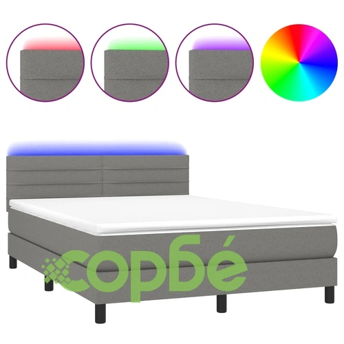 Боксспринг легло с матрак и LED, тъмносиво, 140x190 см, плат ➤ топ цена ➤ sorbe.bg