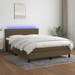 Боксспринг легло с матрак и LED, тъмнокафяво, 140x190 см, плат