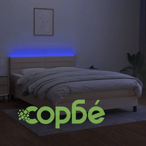 Боксспринг легло с матрак и LED, кремаво, 140x190 см, плат ➤ топ цена ➤ sorbe.bg