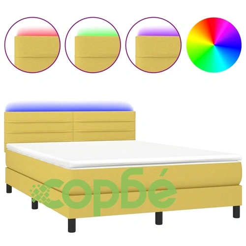Боксспринг легло с матрак и LED, зелено, 140x190 см, плат ➤ топ цена ➤ sorbe.bg