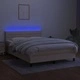 Боксспринг легло с матрак и LED, кремаво, 140x200 см, плат