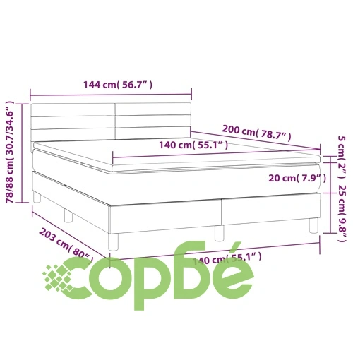 Боксспринг легло с матрак и LED, кремаво, 140x200 см, плат ➤ топ цена ➤ sorbe.bg