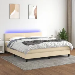 Боксспринг легло с матрак и LED, кремаво, 160x200 см, плат
