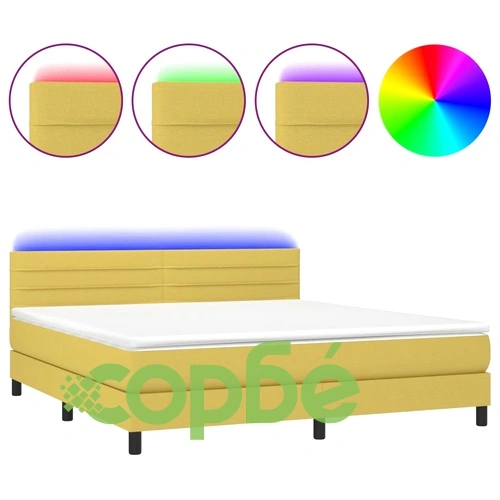 Боксспринг легло с матрак и LED, зелено, 160x200 см, плат ➤ топ цена ➤ sorbe.bg