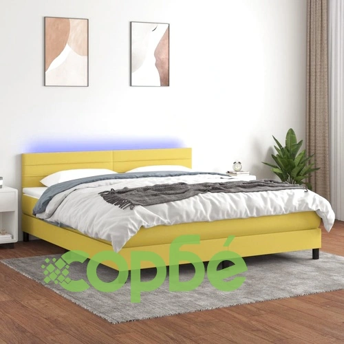 Боксспринг легло с матрак и LED, зелено, 160x200 см, плат ➤ топ цена ➤ sorbe.bg