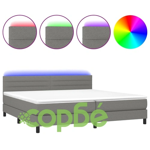 Боксспринг легло с матрак и LED, тъмносиво, 200x200 см, плат ➤ топ цена ➤ sorbe.bg