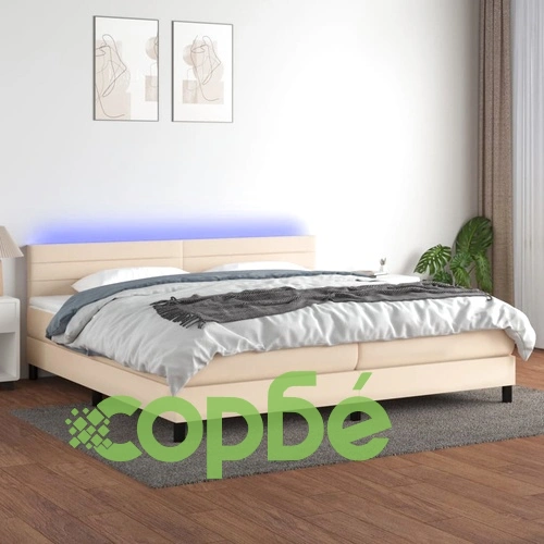 Боксспринг легло с матрак и LED, кремава, 200x200 см, плат ➤ топ цена ➤ sorbe.bg