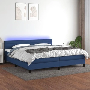 Боксспринг легло с матрак и LED, синя, 200x200 см, плат