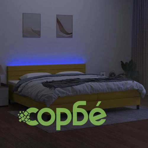 Боксспринг легло с матрак и LED, зелена, 200x200 см, плат ➤ топ цена ➤ sorbe.bg