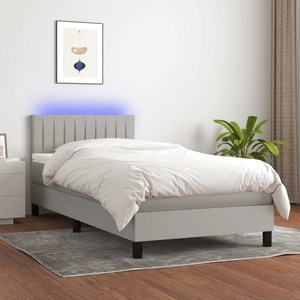 Боксспринг легло с матрак и LED, светлосиво, 80x200 см, плат