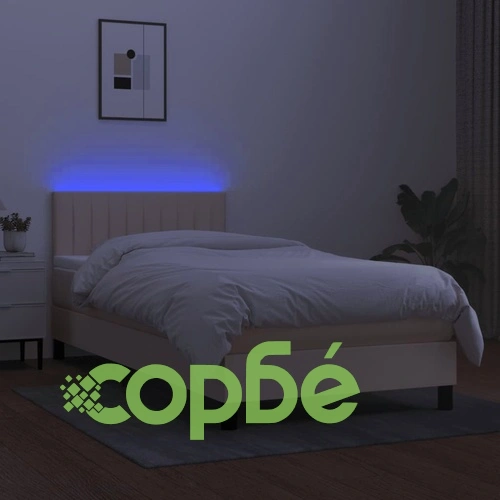 Боксспринг легло с матрак и LED, кремаво, 80x200 см, плат ➤ топ цена ➤ sorbe.bg