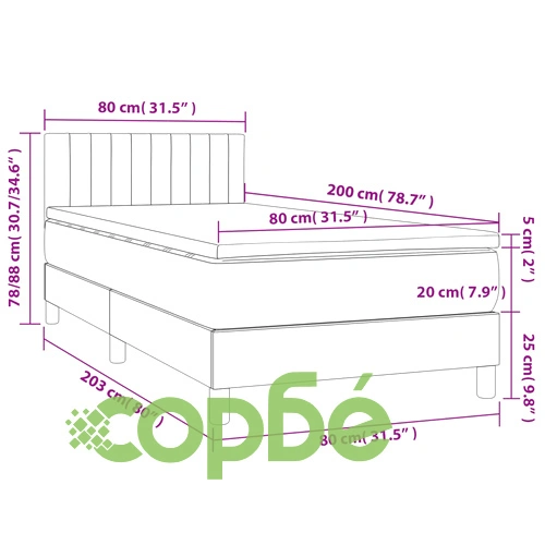 Боксспринг легло с матрак и LED, кремаво, 80x200 см, плат ➤ топ цена ➤ sorbe.bg