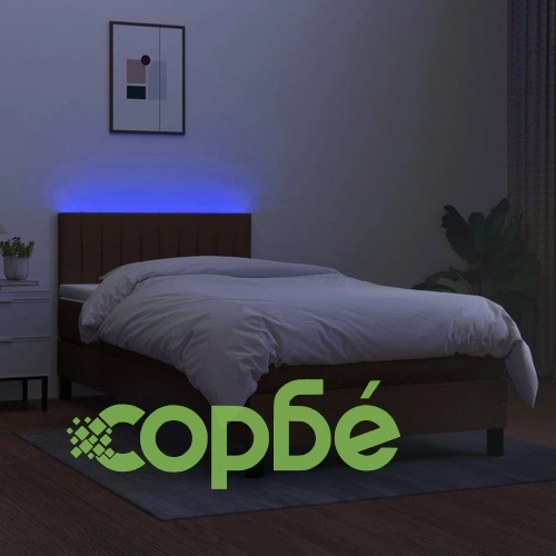 Боксспринг легло с матрак и LED, тъмнокафява, 90x190 см, плат ➤ топ цена ➤ sorbe.bg