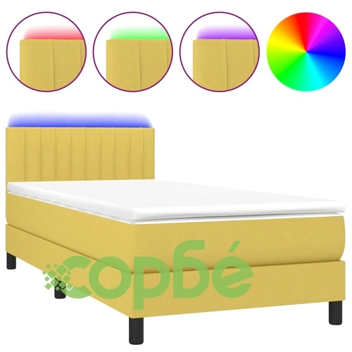 Боксспринг легло с матрак и LED, зелена, 90x190 см, плат ➤ топ цена ➤ sorbe.bg