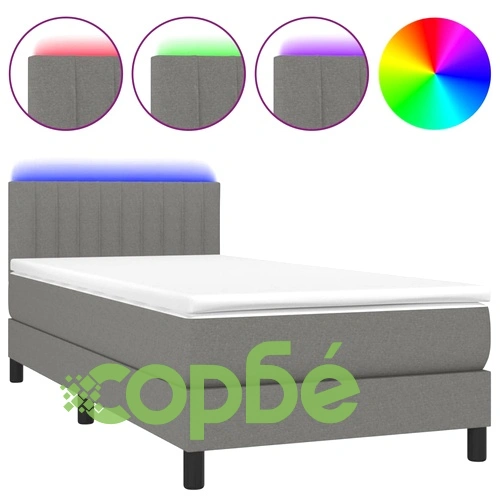 Боксспринг легло с матрак и LED, тъмносиво, 100x200 см, плат ➤ топ цена ➤ sorbe.bg