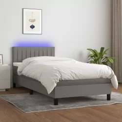 Боксспринг легло с матрак и LED, тъмносиво, 100x200 см, плат