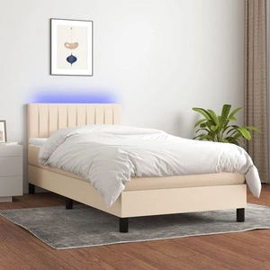 Боксспринг легло с матрак и LED, кремаво, 100x200 см, плат