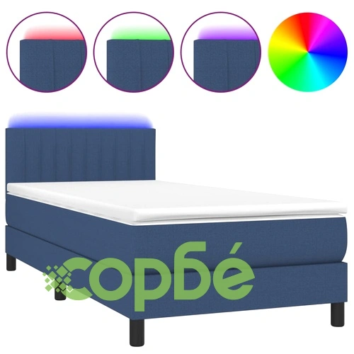 Боксспринг легло с матрак и LED, синьо, 100x200 см, плат ➤ топ цена ➤ sorbe.bg
