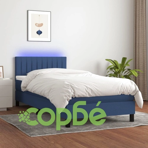 Боксспринг легло с матрак и LED, синьо, 100x200 см, плат ➤ топ цена ➤ sorbe.bg