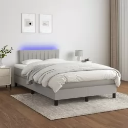 Боксспринг легло с матрак и LED, светлосиво, 120x200 см, плат