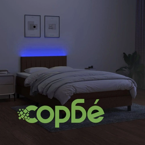 Боксспринг легло с матрак и LED, тъмнокафяво, 120x200 см, плат ➤ топ цена ➤ sorbe.bg