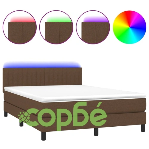 Боксспринг легло с матрак и LED, тъмнокафяво, 140x190 см, плат ➤ топ цена ➤ sorbe.bg