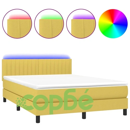Боксспринг легло с матрак и LED, зелено, 140x190 см, плат ➤ топ цена ➤ sorbe.bg
