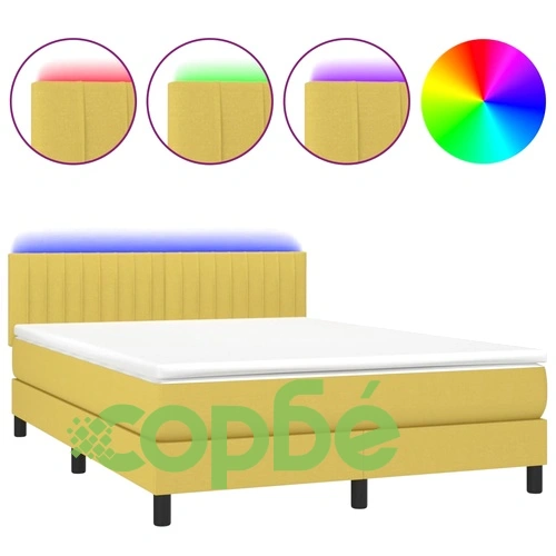 Боксспринг легло с матрак и LED, зелено, 140x200 см, плат ➤ топ цена ➤ sorbe.bg