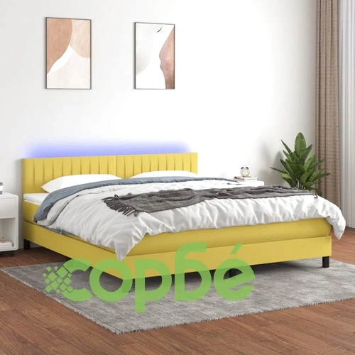 Боксспринг легло с матрак и LED, зелено, 160x200 см, плат ➤ топ цена ➤ sorbe.bg