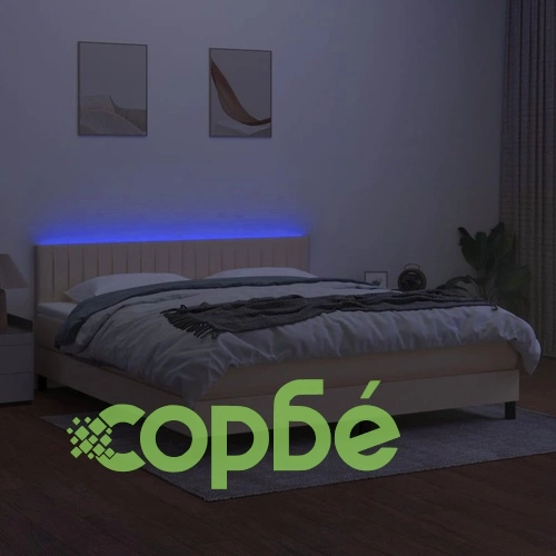 Боксспринг легло с матрак и LED, кремаво, 180x200 см, плат ➤ топ цена ➤ sorbe.bg