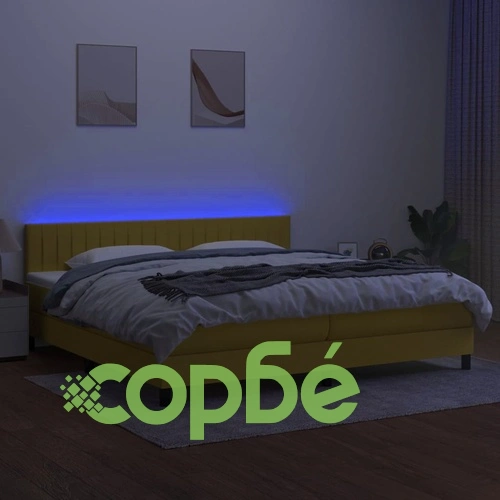 Боксспринг легло с матрак и LED, зелена, 200x200 см, плат ➤ топ цена ➤ sorbe.bg