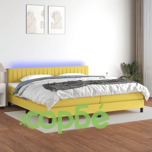 Боксспринг легло с матрак и LED, зелена, 200x200 см, плат ➤ топ цена ➤ sorbe.bg